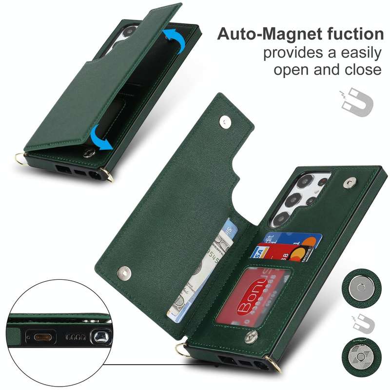For Samsung Galaxy S23 Ultra 5G Cross-body Square Double Buckle Flip Card Bag TPU+PU Case(Green)