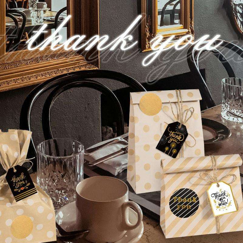 24 In 1 Point Striped Cowhide Paper Bag Retro Thanks Gift Bag Party Bakery Biscuits Candy Bag(Sty...