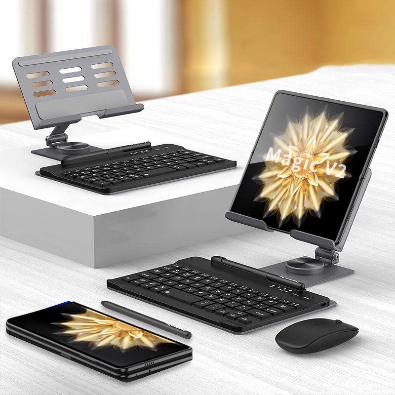 For Honor Magic V2 GKK Bluetooth Keyboard + Folding Holder + Capacitive Pen + Bluetooth Mouse(Grey)