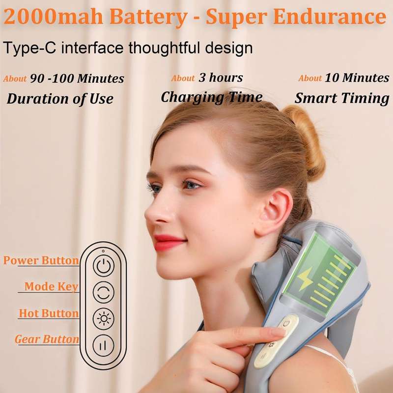 Electric Neck And Shoulder Massager Shiatsu Back Neck Massager With Heat(Gray)