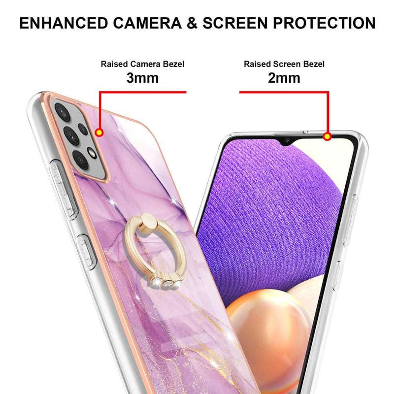 Samsung Galaxy A53 5G Electroplating Marble IMD TPU Phone Case with Ring Holder(Purple 001)