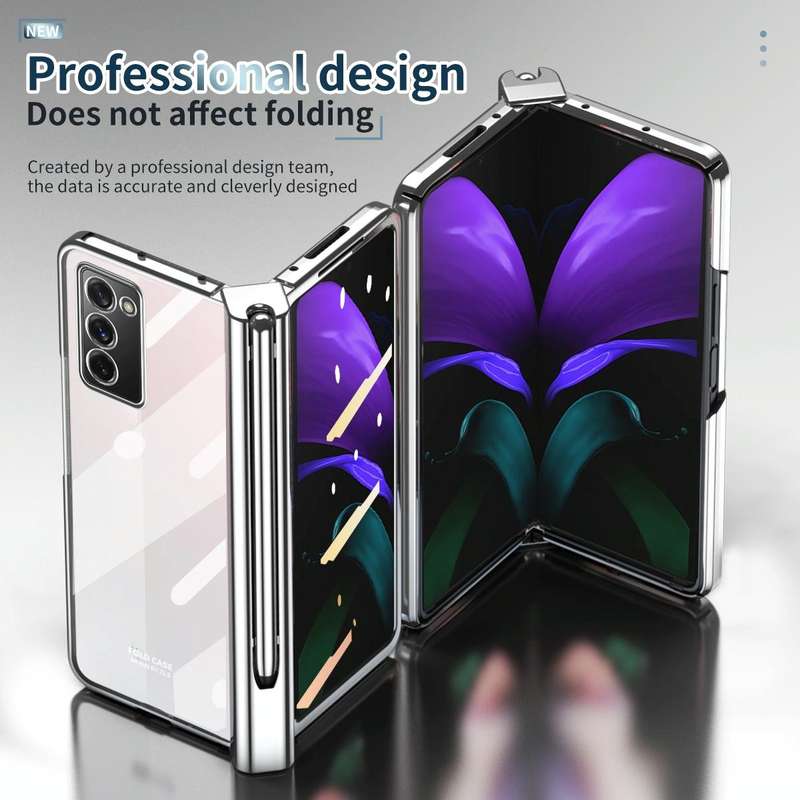 For Samsung Galaxy Z Fold2 5G Electroplating Hinge Phone Case with Stylus(Silver)