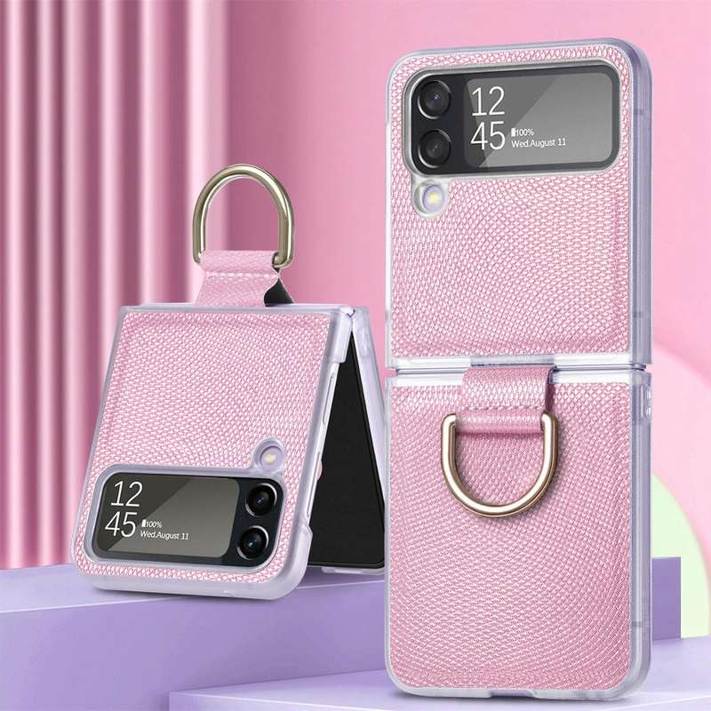 For Samsung Galaxy Z Flip4 Colorful Ring Hinged Folding Phone Case(Pink)