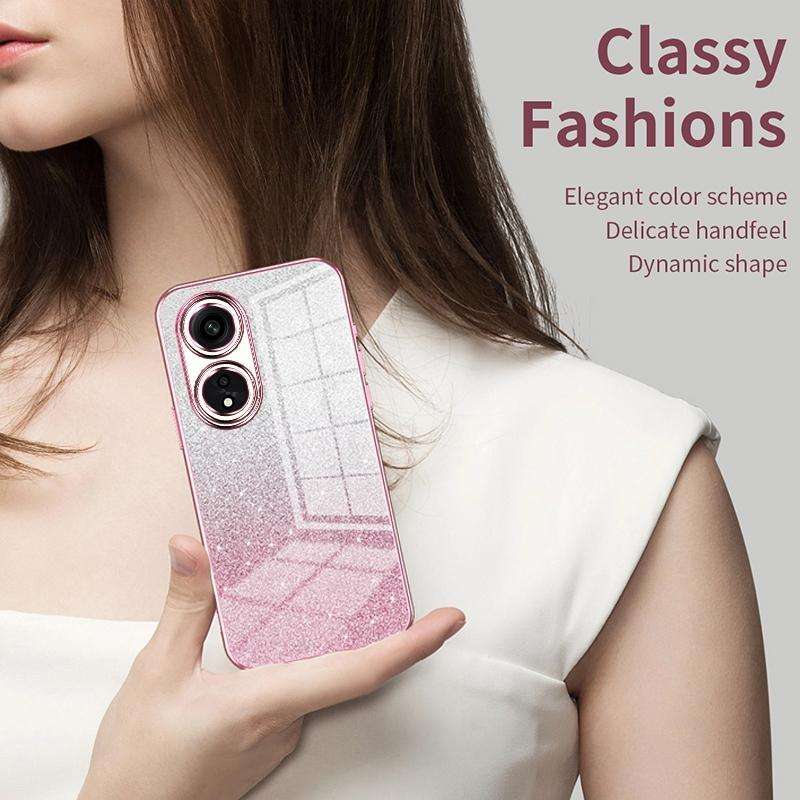 For OPPO Reno2 Gradient Glitter Powder Electroplated Phone Case(Gold)