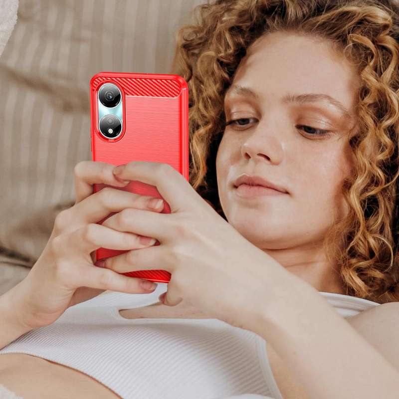 For Honor X5 Plus Brushed Texture Carbon Fiber TPU Phone Case(Red)