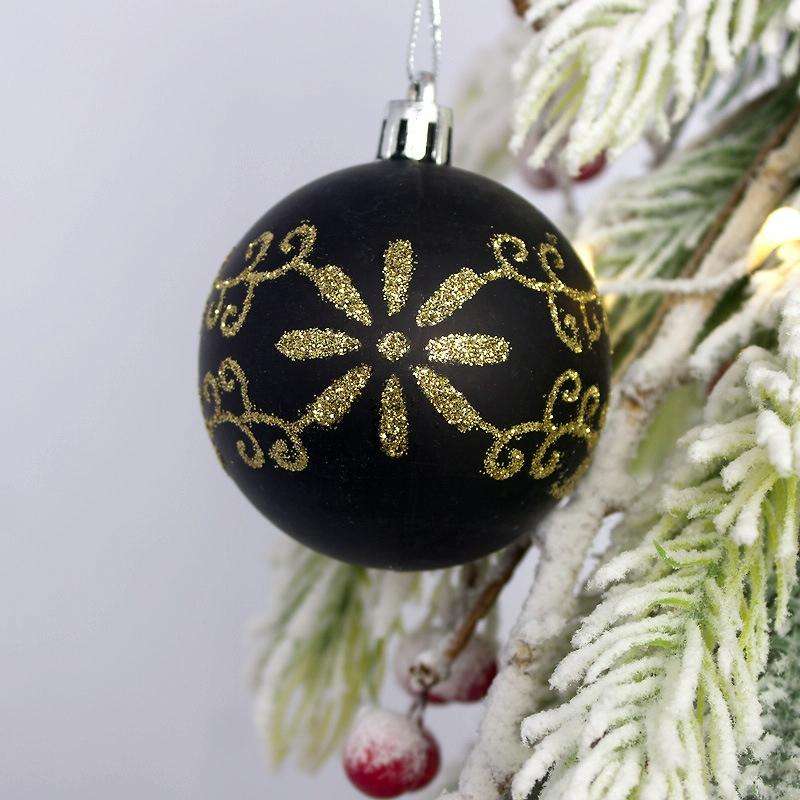 44pcs/set 3-6cm Christmas Ball Painted Pendant Electroplated Ball Ornaments, Color: Black Gold