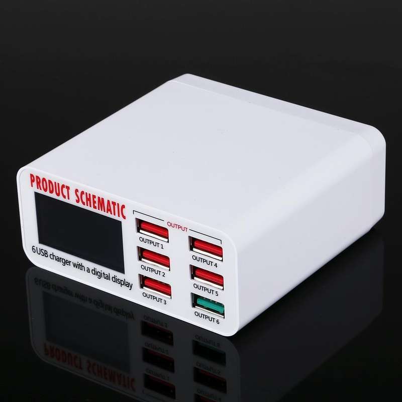 896 40W QC 3.0 6 USB Ports Fast Charger with LCD Digital Display, EU Plug(White)