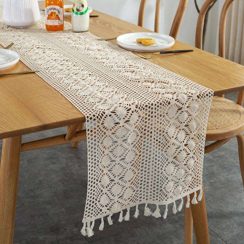 Widened And Stitched Rustic Knitted Hollow Tablecloth, Size: 30x200cm(Phoenix Double Stitching)