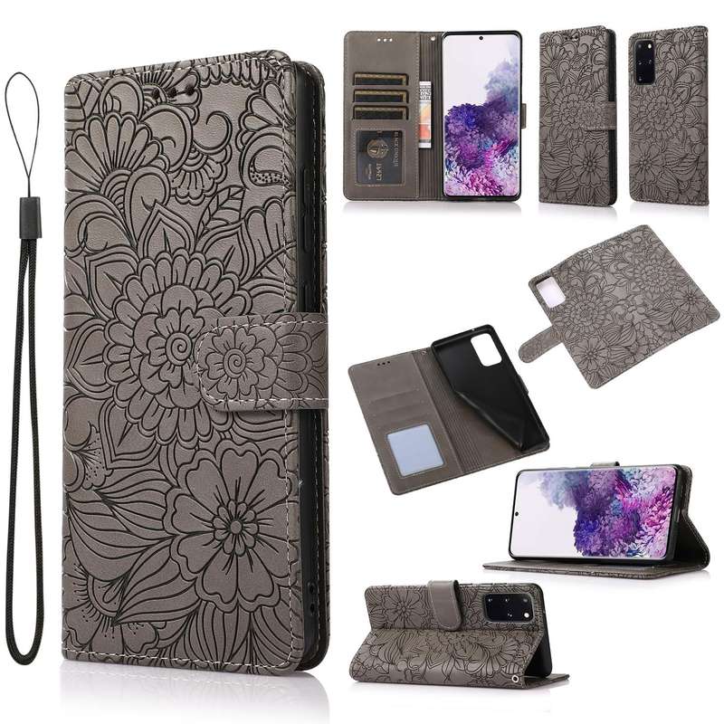 For Samsung Galaxy S20+ Skin Feel Embossed Sunflower Horizontal Flip Leather Case with Holder & C...