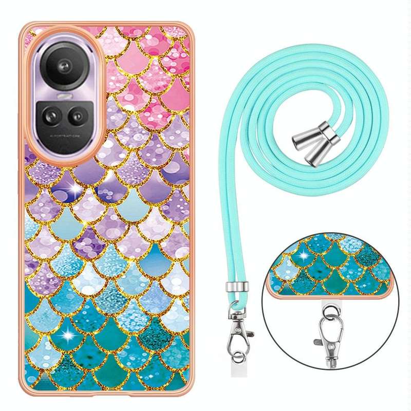 For OPPO Reno10 Pro 5G Global Electroplating IMD TPU Phone Case with Lanyard(Colorful Scales)