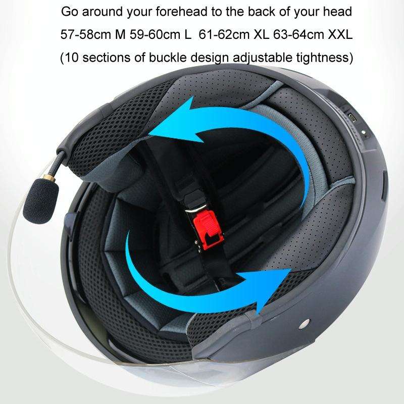KUQIBAO Motorcycle Smart Bluetooth Sun Protection Double Lens Safety Helmet, Size: L(Glossy Black...