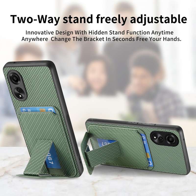 For OPPO Reno8 5G Carbon Fiber Card Bag Fold Stand Phone Case(Green)