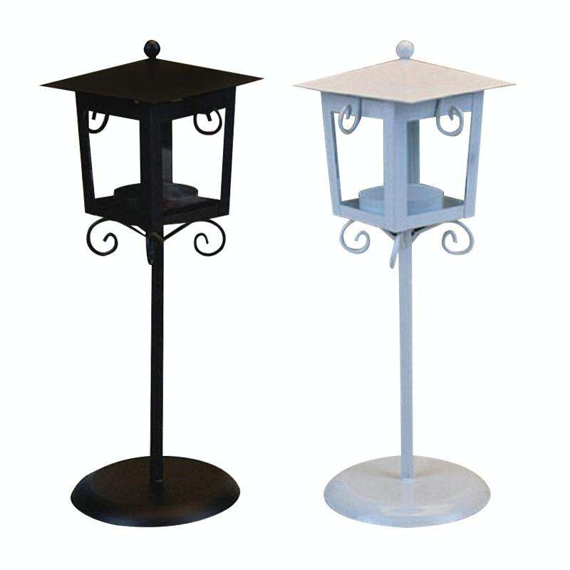 Glass Retro Wrought Iron Street Lamp Candle Holder Home Wedding Decoration(Black)