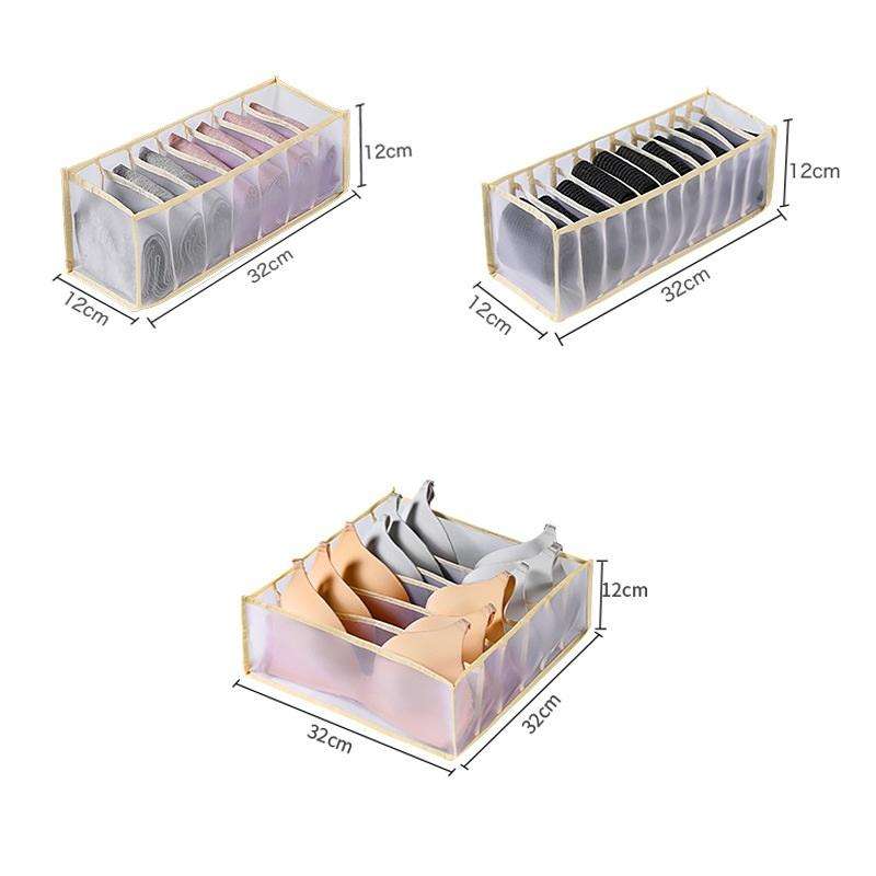 3 in 1 Underwear Drawer Storage Box Household Socks Folding Storage Box(Beige)