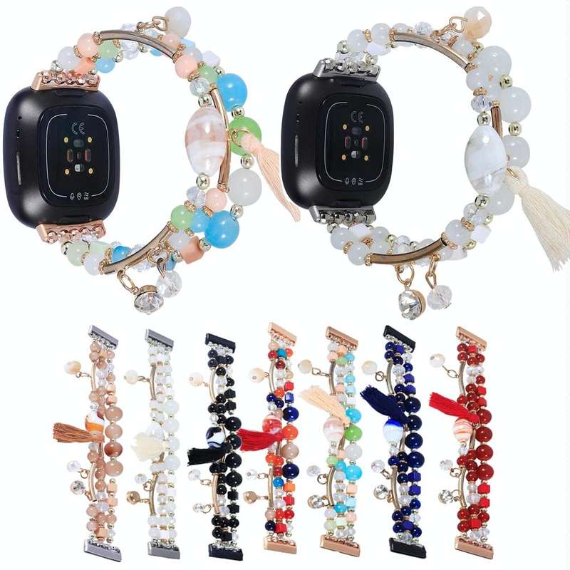 For Fitbit Versa 3 / Sense Round Bead Chain Watch Band(Black)