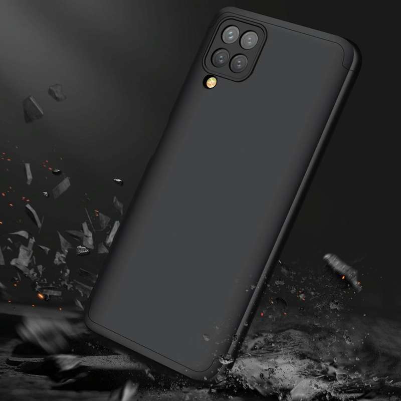 For Samsung Galaxy A12 GKK Three Stage Splicing Full Coverage PC Case(Black)