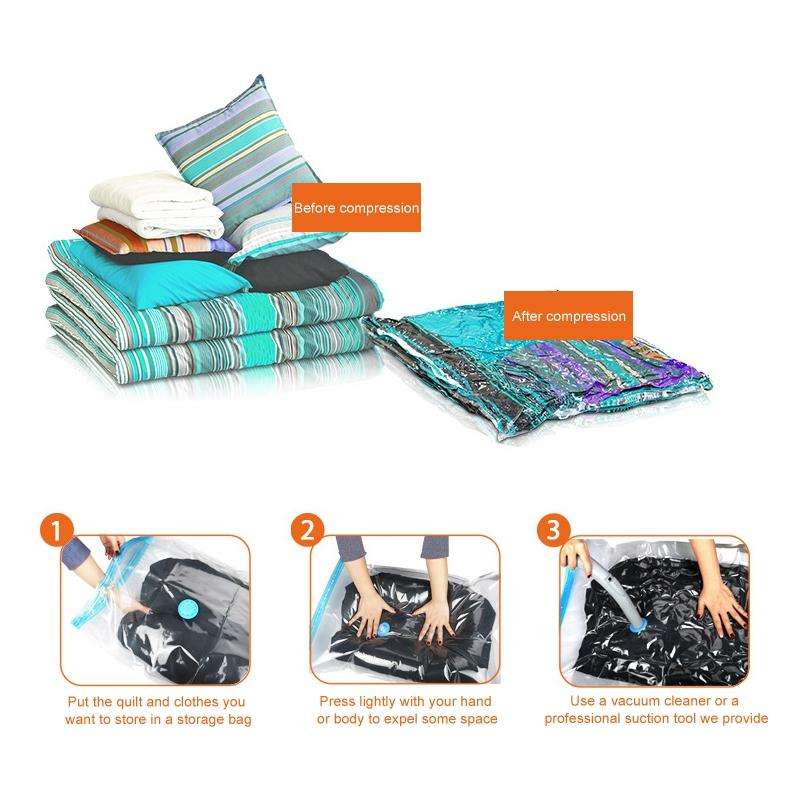 3 PCS Hot Vacuum Bag Storage Organizer Transparent Border Foldable Extra Large Seal Compressed Tr...