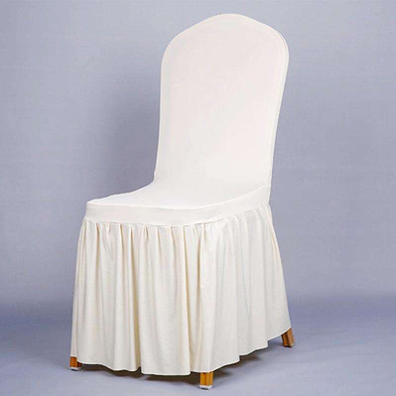 Pleated Skirt Hem Stretch One Piece Chair Cover Hotel Restaurant Wedding Chair Cover(Milk White)