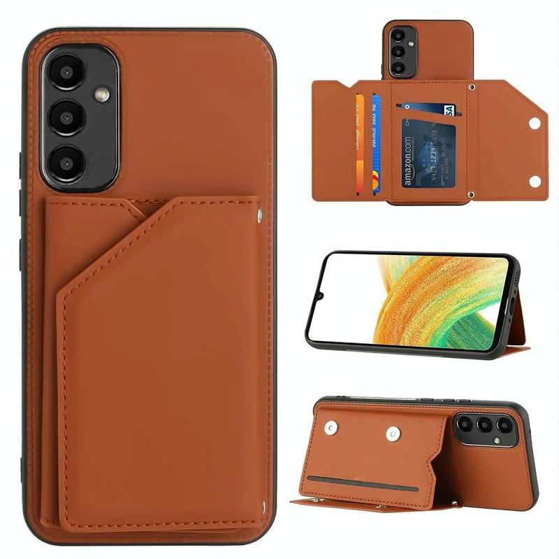 For Samsung Galaxy A34 Skin Feel PU + TPU + PC Card Slots Phone Case(Brown)