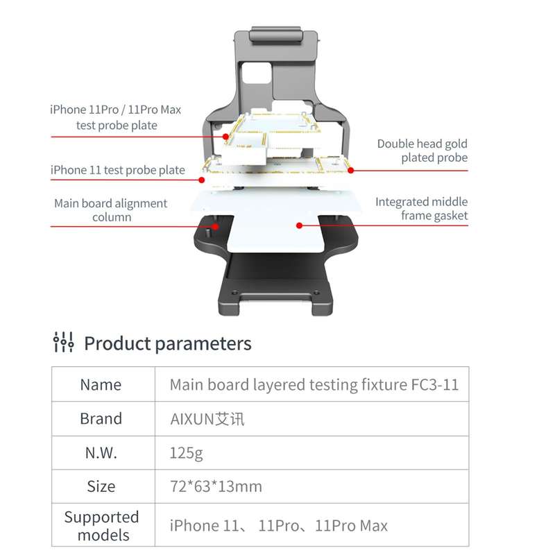 Aixun FC3-11 Mainboard Layered Testing Fixture for iPhone 11/11 Pro/11Pro Max