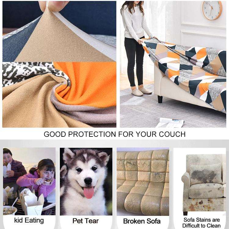 Double Seat Full Coverage Elastic Non-slip Sofa Cover(Black Gray Grid)