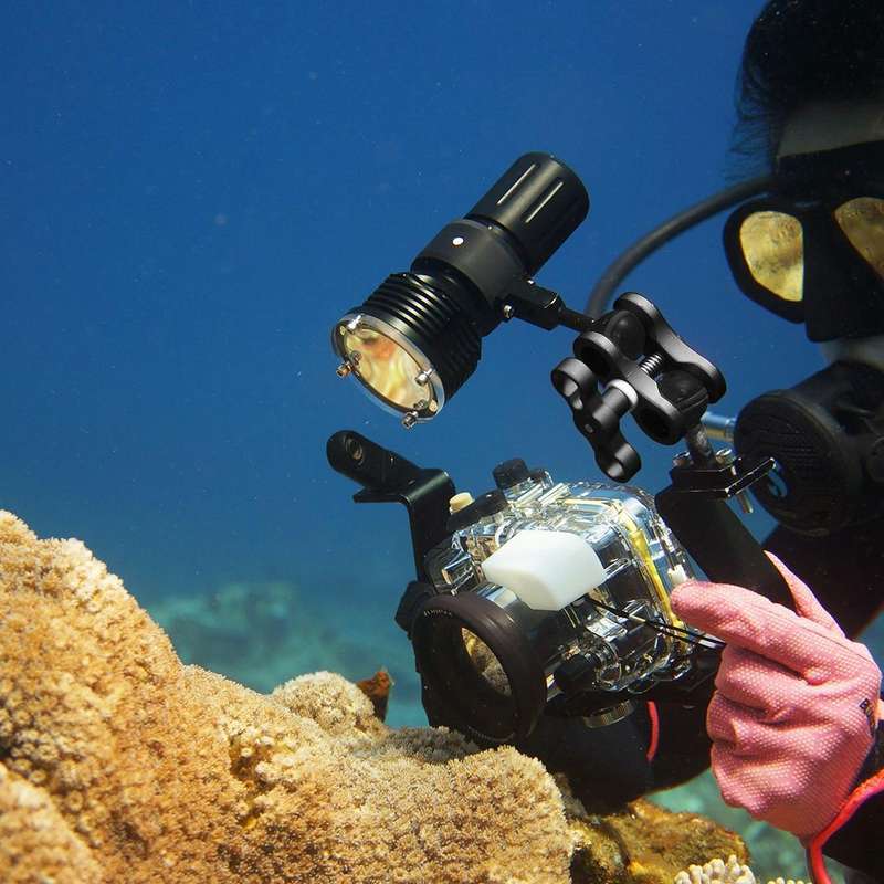 PULUZ Ball Clamp Close Hole Diving Camera Bracket CNC Aluminum Spring Flashlight Clamp for Diving...