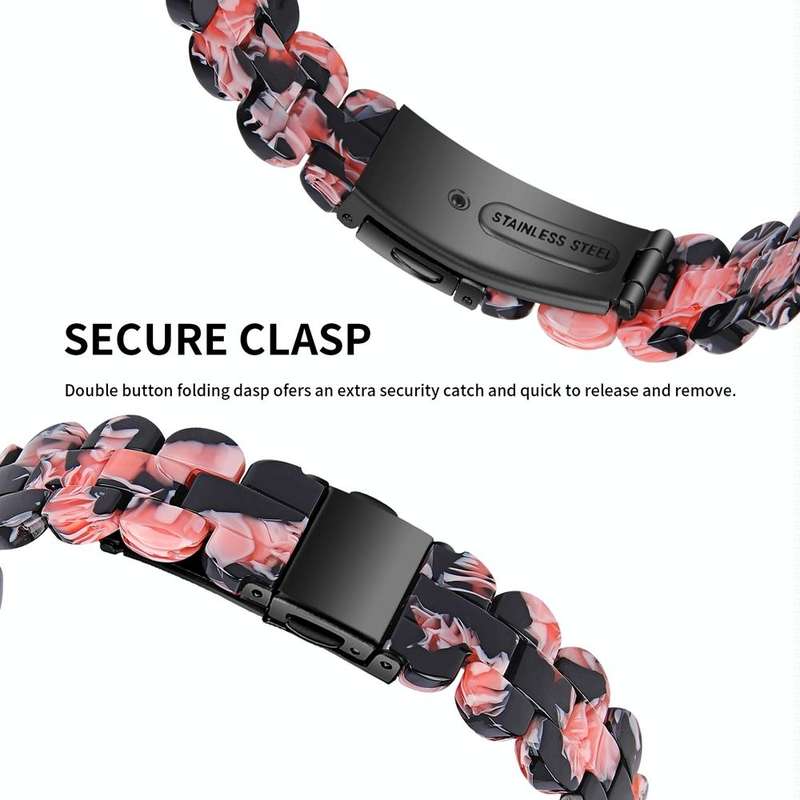 For Fitbit Inspire 3 Oval Resin Replacement Watch Band(Black Pink Flower)