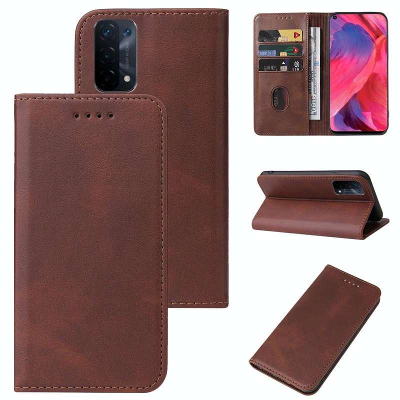 For OPPO A74 5G Magnetic Closure Leather Phone Case(Brown)