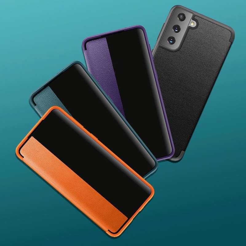 For Samsung Galaxy S21 5G Magnetic Side Window View Shockproof Horizontal Flip Leather Case(Black)