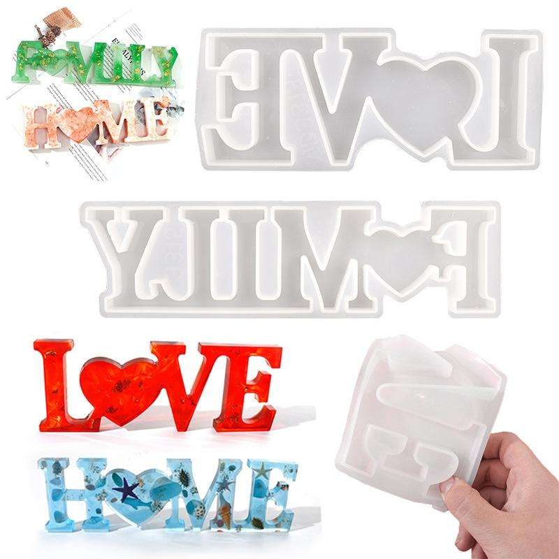 2 PCS DIY Crystal Epoxy Silicone Letter Mold(Anti-letter MD3302_Family Mold)