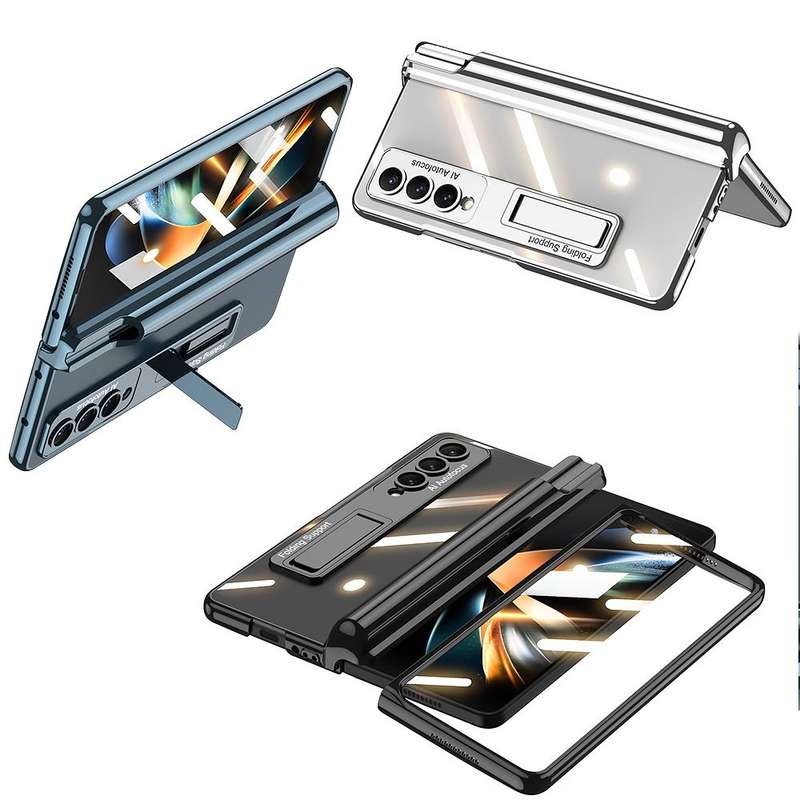 For Samsung Galaxy Z Fold4 GKK Magnetic Fold Hinge Shockproof Phone Case with Pen Slots(Silver)