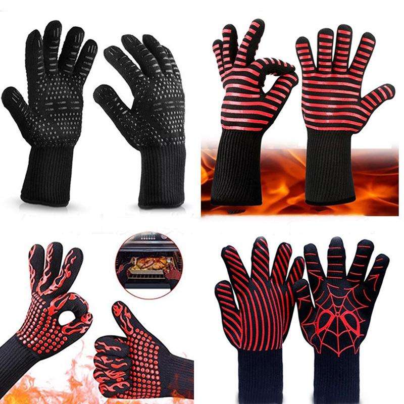 Heat-resistant High Temperature Fire Resistance Cooking Baking Barbecue Grill Gloves Red Torch