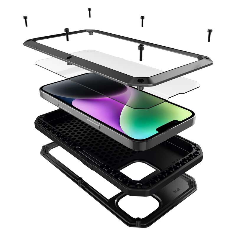 For iPhone 14 Shockproof Waterproof Silicone + Zinc Alloy Case (Silver)