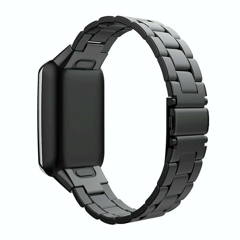 For Xiaomi Mi Band 7 Pro Three-bead Flat Buckle Stainless Steel Watch Band(Black)