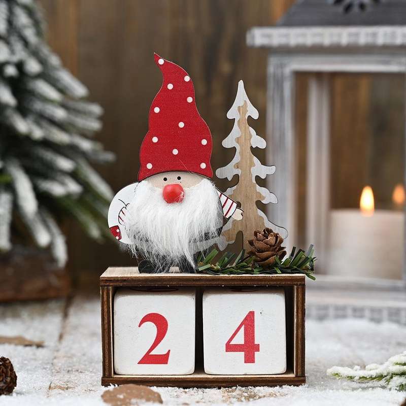 Christmas Wooden Pine Cone Calendar Ornaments Decorative Wooden Calendar Countdown Ornaments(Red ...