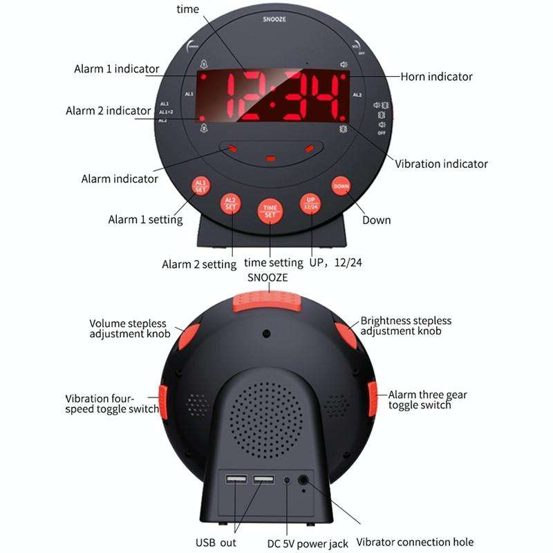 TS-BC600 Powerful Vibrating Digital Alarm Clock For The Hearing-impaired Elderly