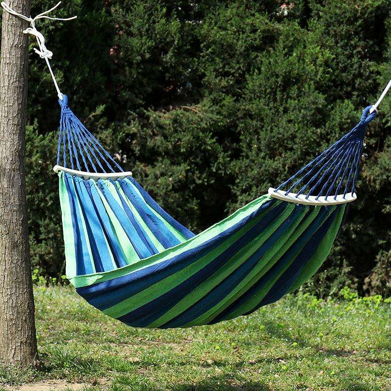 Outdoor Double Thickened Canvas Hammock Indoor Swing with Detachable Curved Rod, Size:190x100cm(G...
