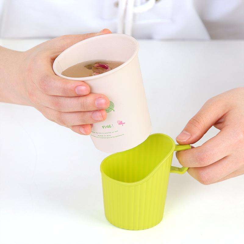 10 PCS Disposable Paper Cup Holder Plastic Anti-scald Heat Insulation Cup Holder Random Color Del...
