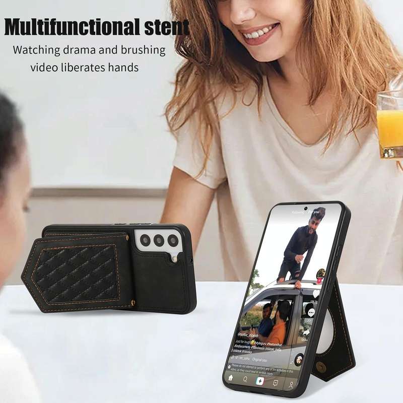 For Samsung Galaxy Note20 Ultra Rhombic Texture RFID Phone Case with Lanyard & Mirror(Black)