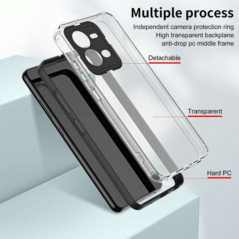 For vivo V25 5G / V25e 4G 3 in 1 Clear TPU Color PC Frame Phone Case(Black)