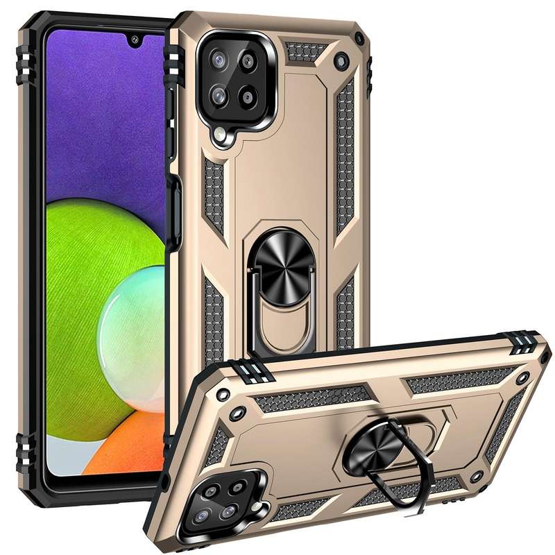For Samsung Galaxy A22 4G Shockproof TPU + PC Protective Case with 360 Degree Rotating Holder(Gold)