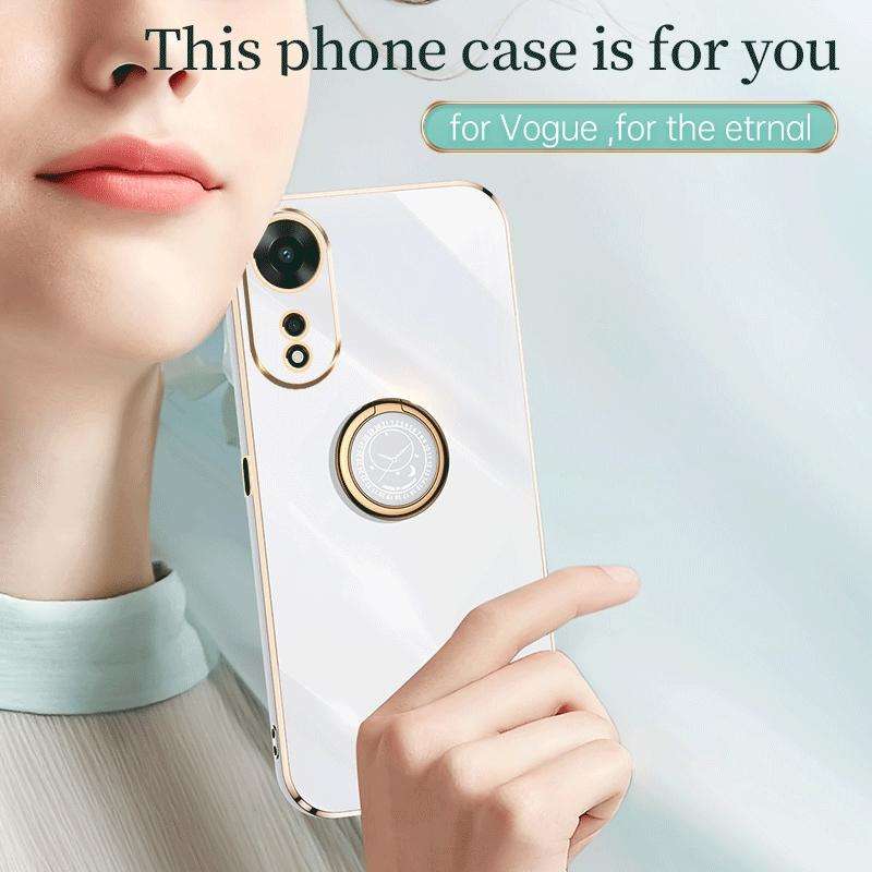 For OPPO A58 5G XINLI Straight Edge 6D Electroplate TPU Phone Case with Ring Holder(Black)