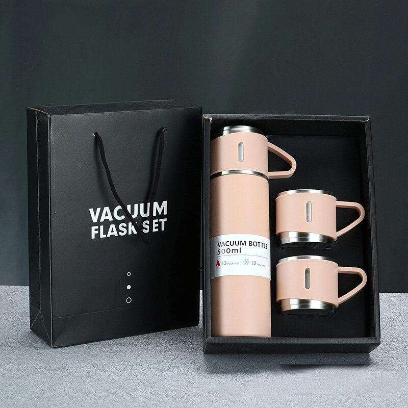 500ml 304 Stainless Steel Thermos Cup Portable Business Tea Cup,Spec: Gift Box Set(Pink)