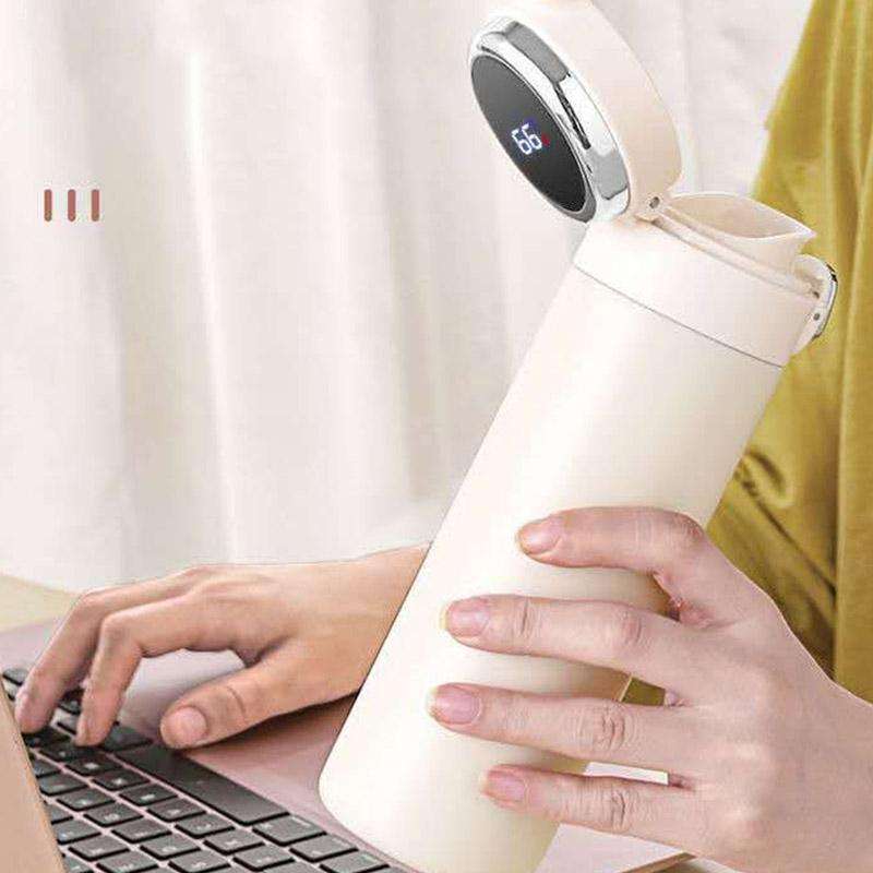 Smart Temperature Measurement Digital Display Stainless Steel Vacuum Flask Cup, Capacity:420ml(Pink)