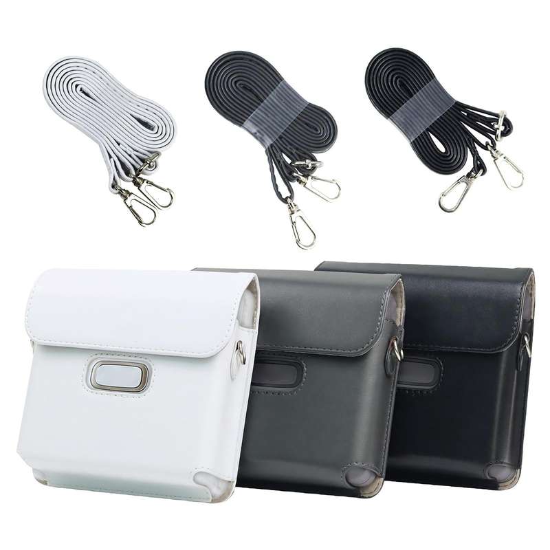 For FUJIFILM instax Link WIDE Full Body PU Leather Case Bag with Strap(Black)