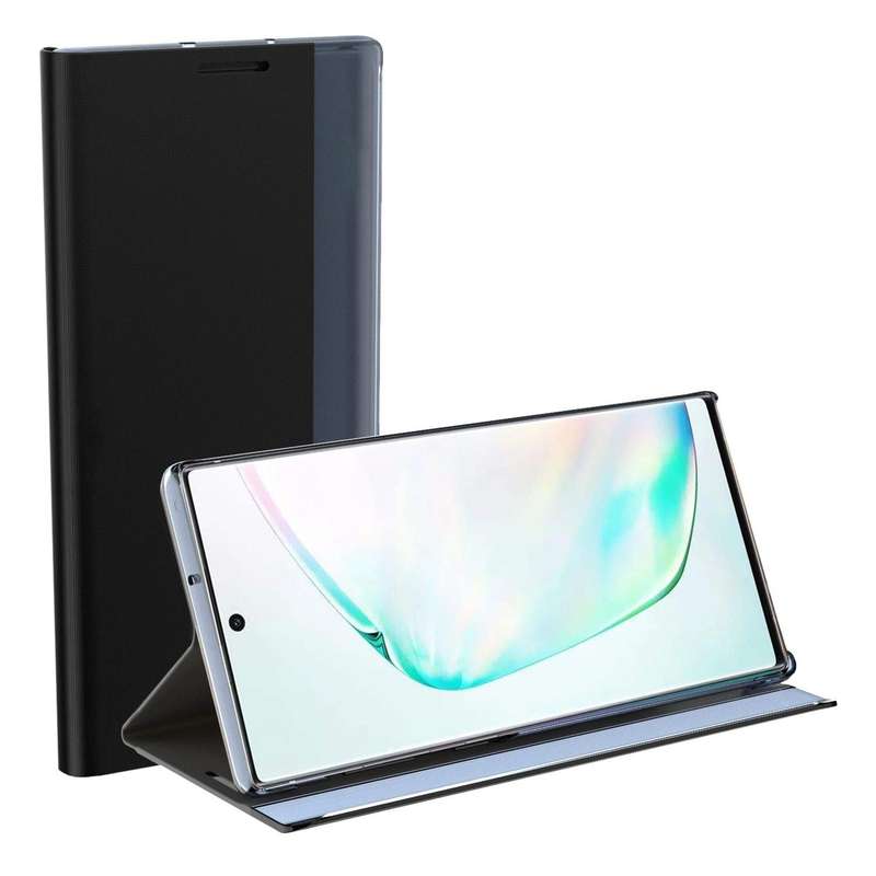 For Galaxy Note 10 Plus Plain Texture Cloth Attraction Flip Holder Leather Phone Case(Black)
