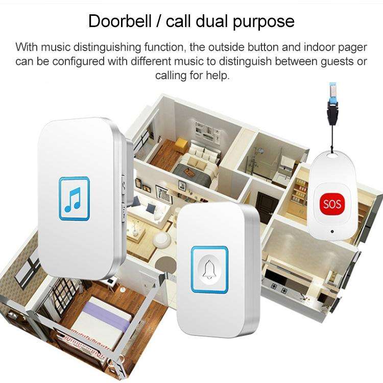 CACAZI C86 Wireless SOS Pager Doorbell Old man Child Emergency Alarm Remote Call Bell, EU Plug(Bl...