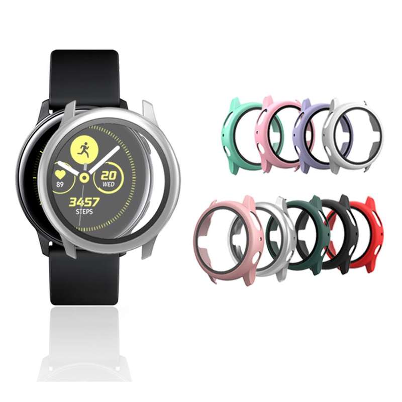 For Samsung Galaxy Watch Active 2 40mm PC Protective Case with Tempered Glass Film(Pink)