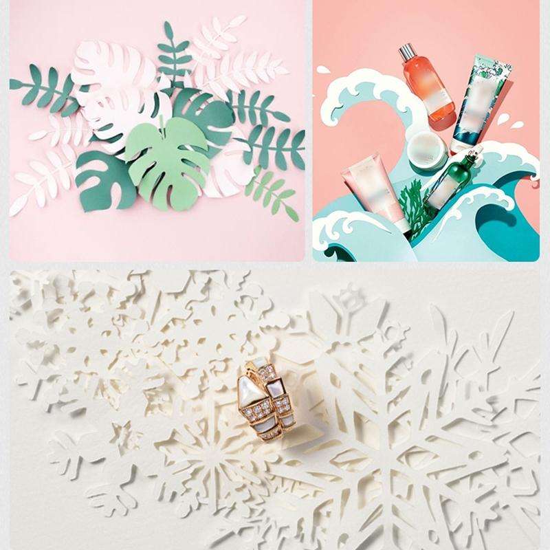 10 in 1 Creative Paper Cutting Shooting Props Tree Leaves Papercut Jewelry Cosmetics Background P...