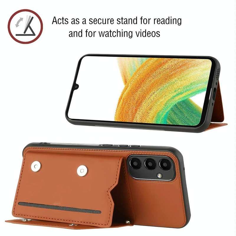 For Samsung Galaxy A34 Skin Feel PU + TPU + PC Card Slots Phone Case(Brown)